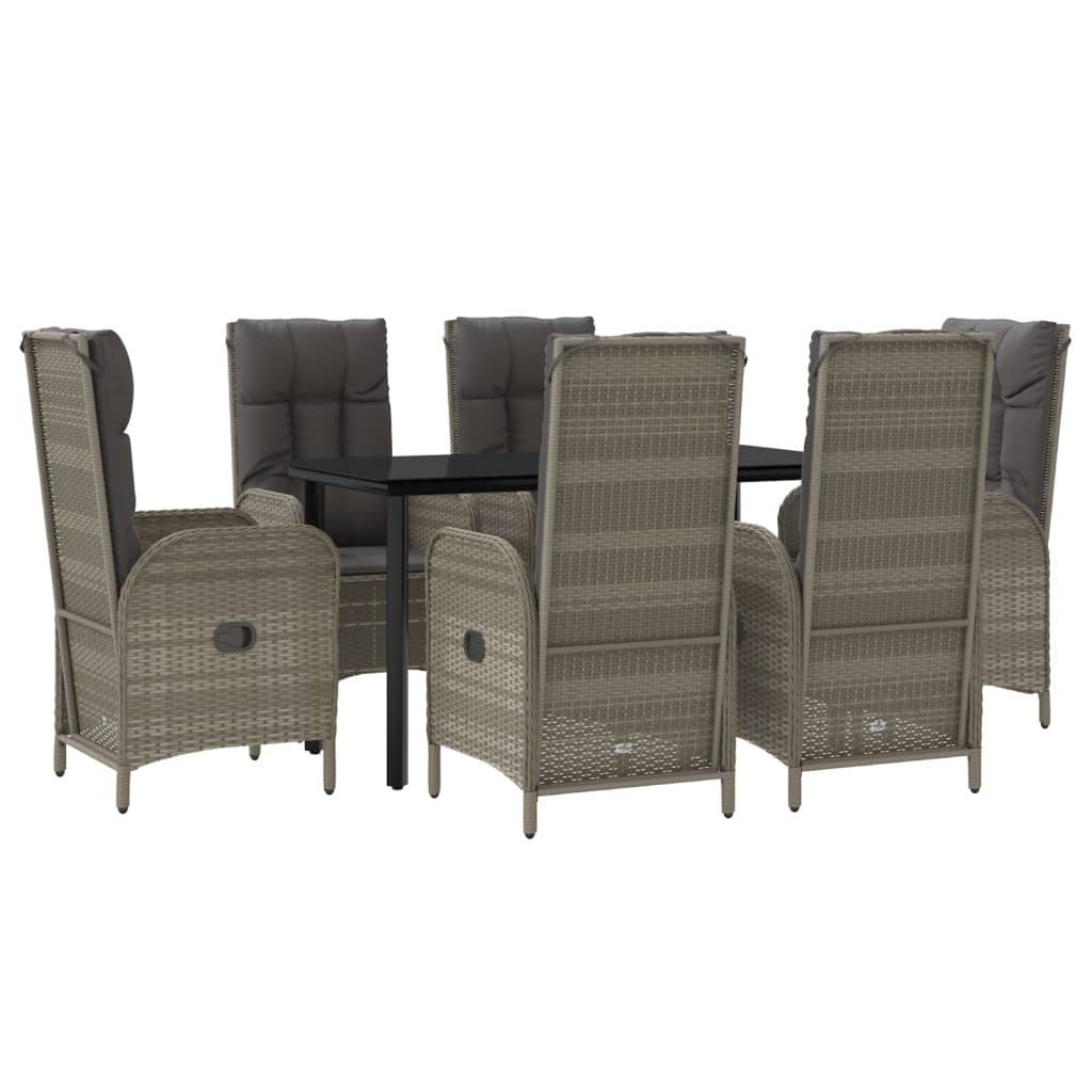 Set comedor jardín 7 pzas y cojines ratán sintético negro gris vidaXL