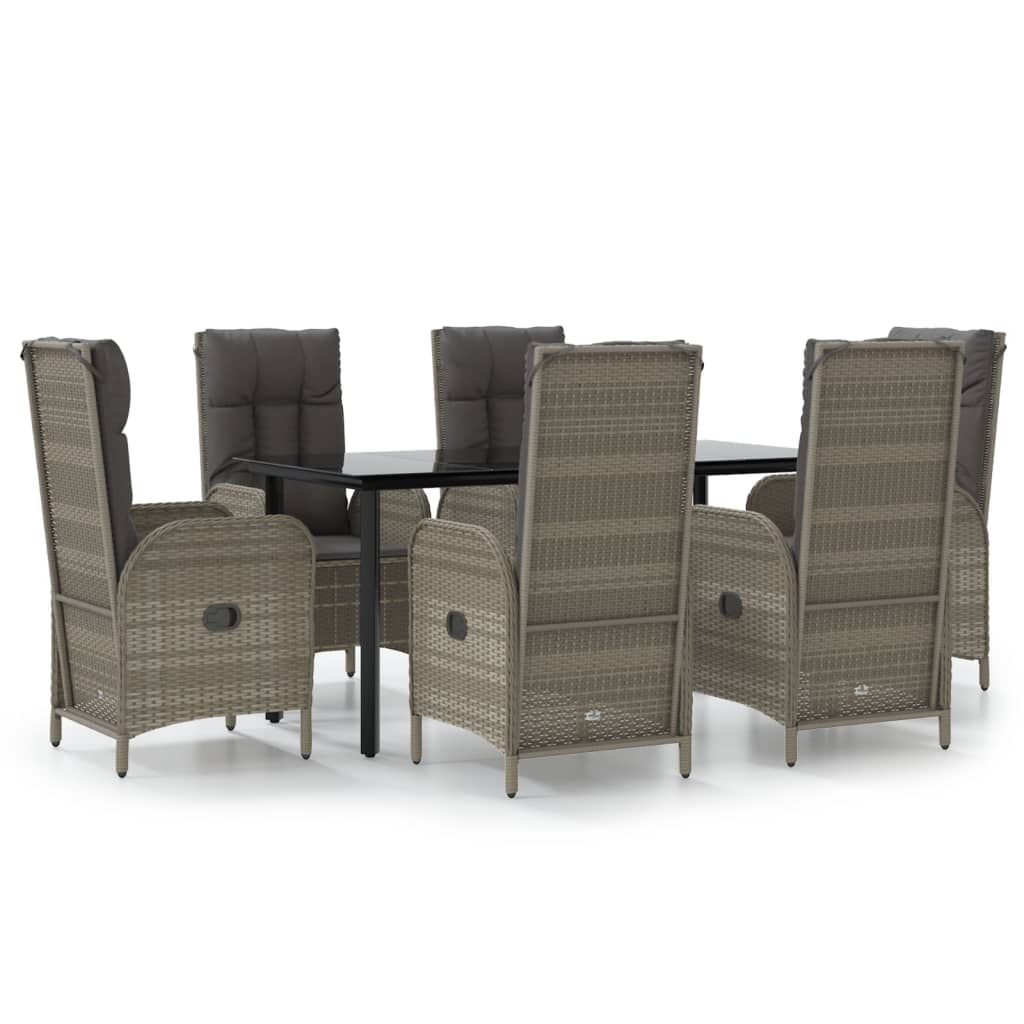 Set comedor jardín 7 pzas y cojines ratán sintético negro gris vidaXL