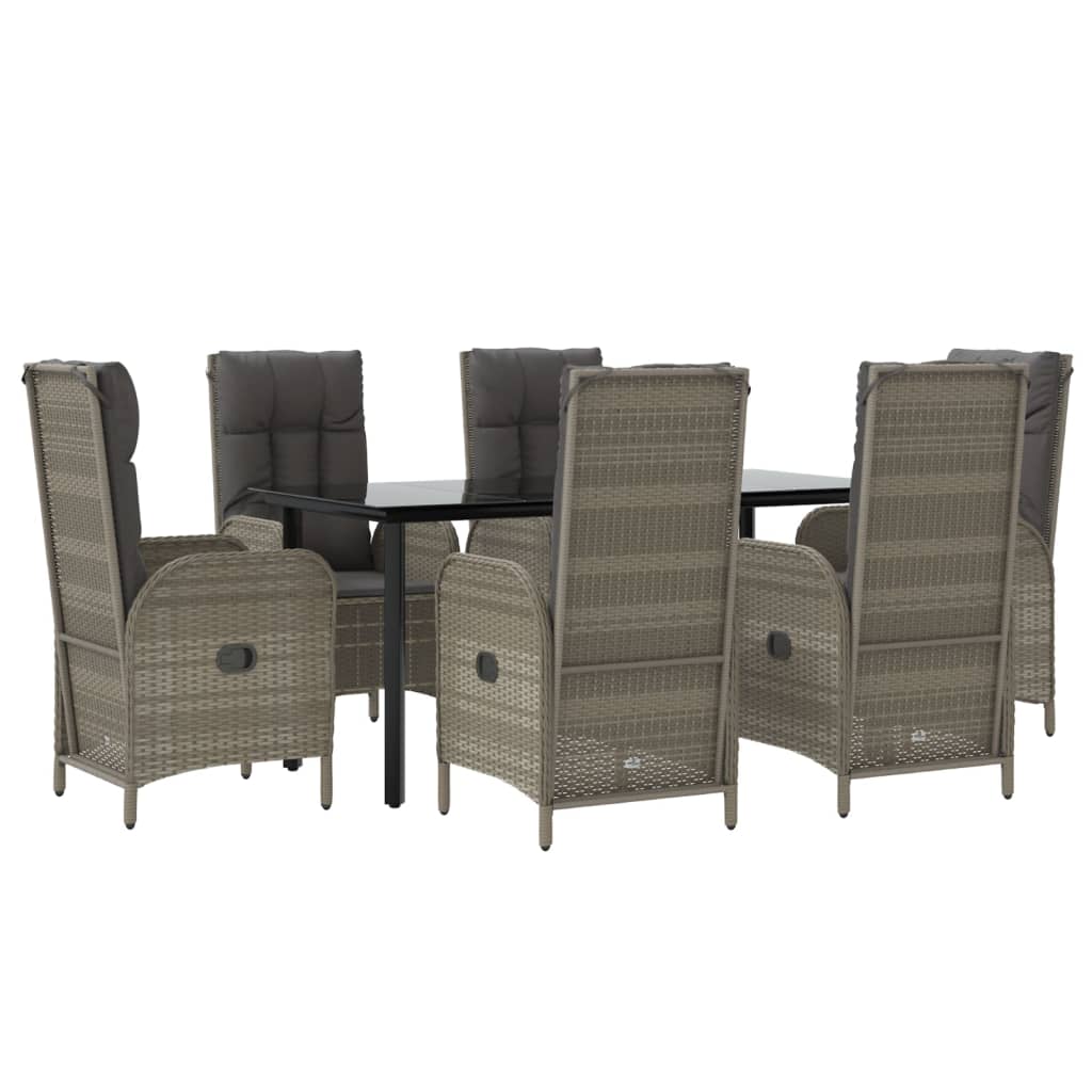 Set comedor jardín 7 pzas y cojines ratán sintético negro gris vidaXL