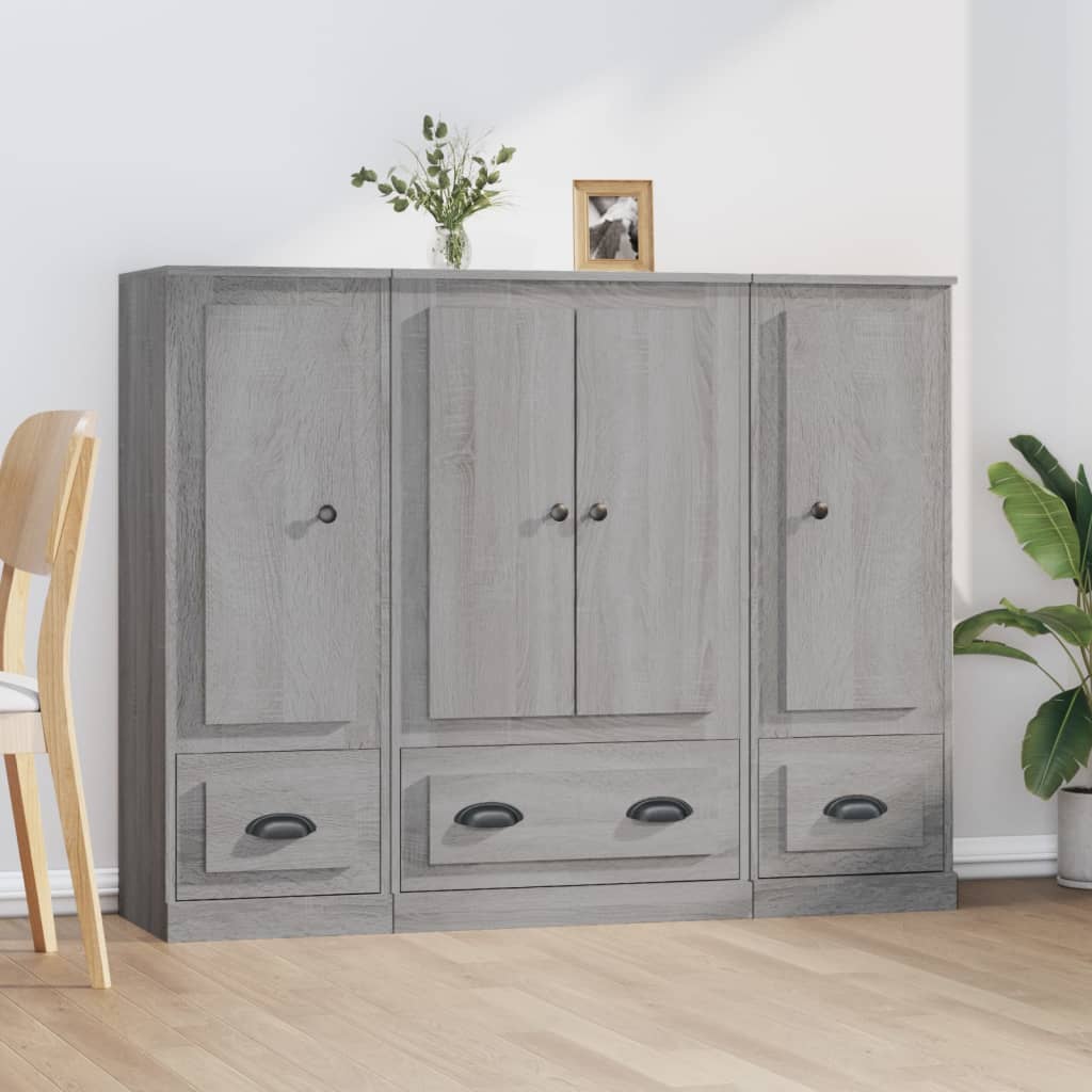 Vetonek Aparador alto 3 piezas madera contrachapada gris Sonoma