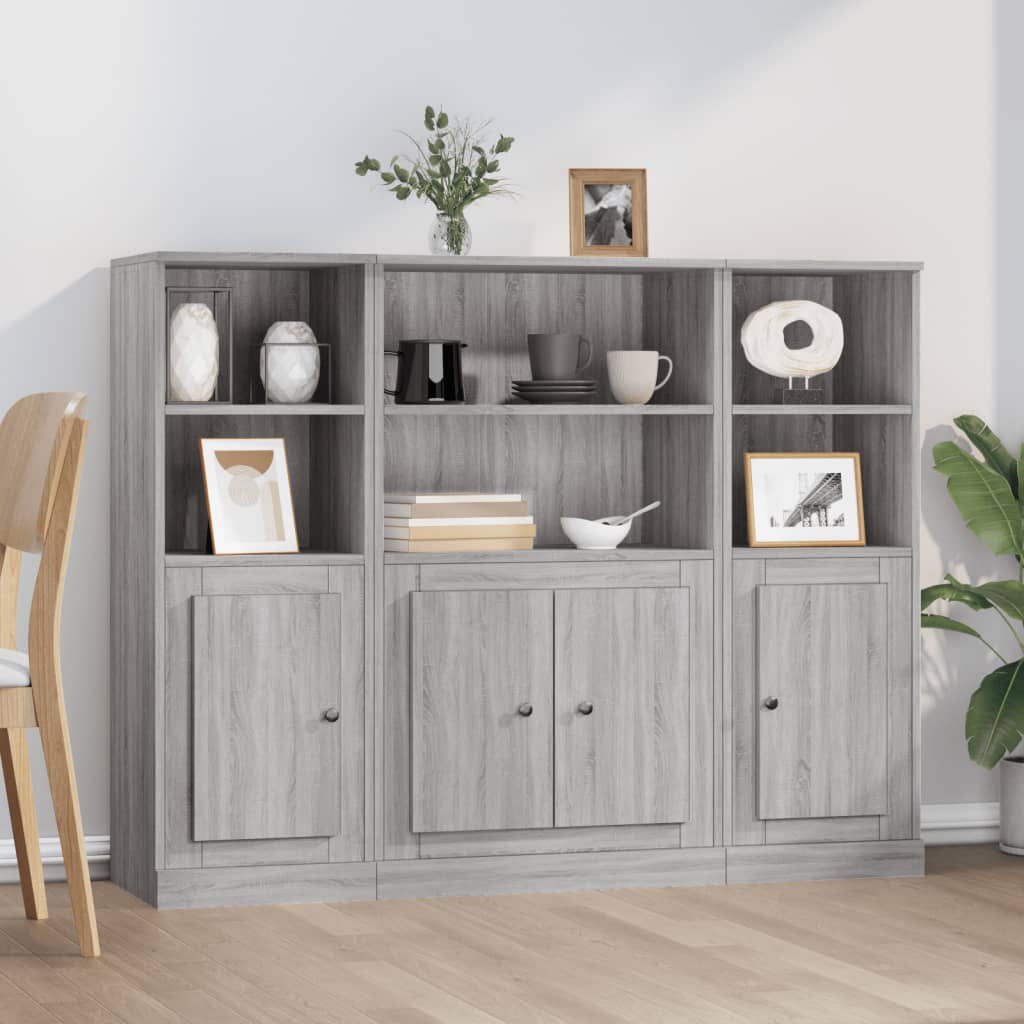 Vetonek Aparador alto 3 piezas madera contrachapada gris Sonoma