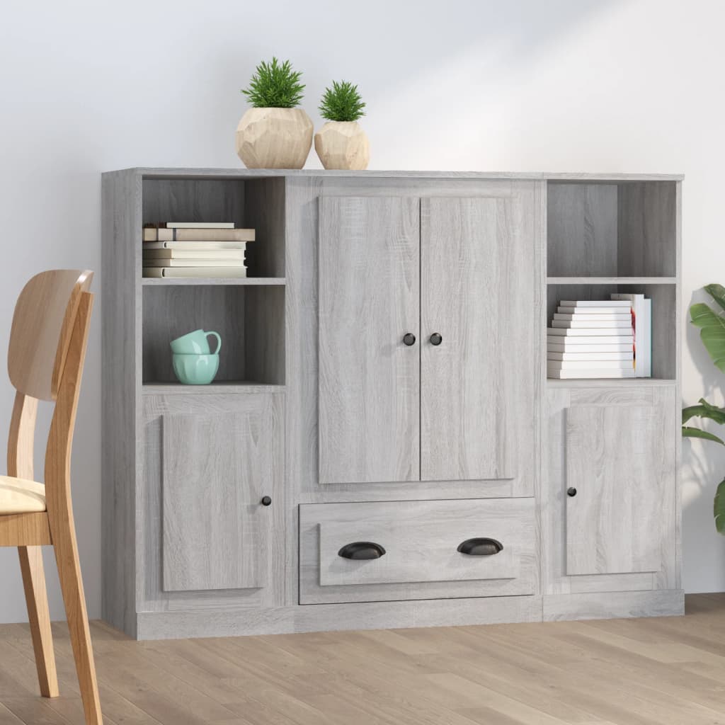 Vetonek Aparador alto 3 piezas madera contrachapada gris Sonoma