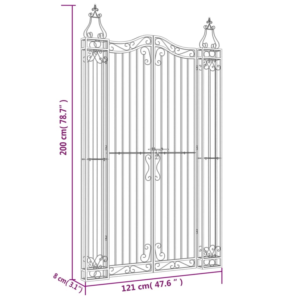 Puerta de jardín de hierro forjado negro 121x8x200 cm - Vetonek