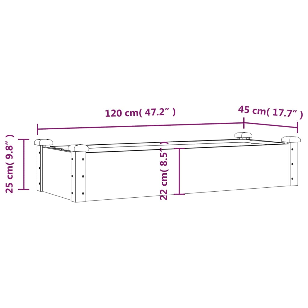 Jardinera arriate con forro madera maciza abeto 120x45x25 cm