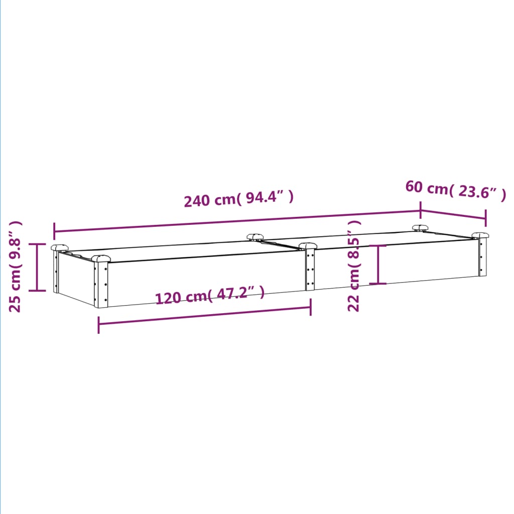 Jardinera arriate con forro madera abeto marrón 240x60x25 cm