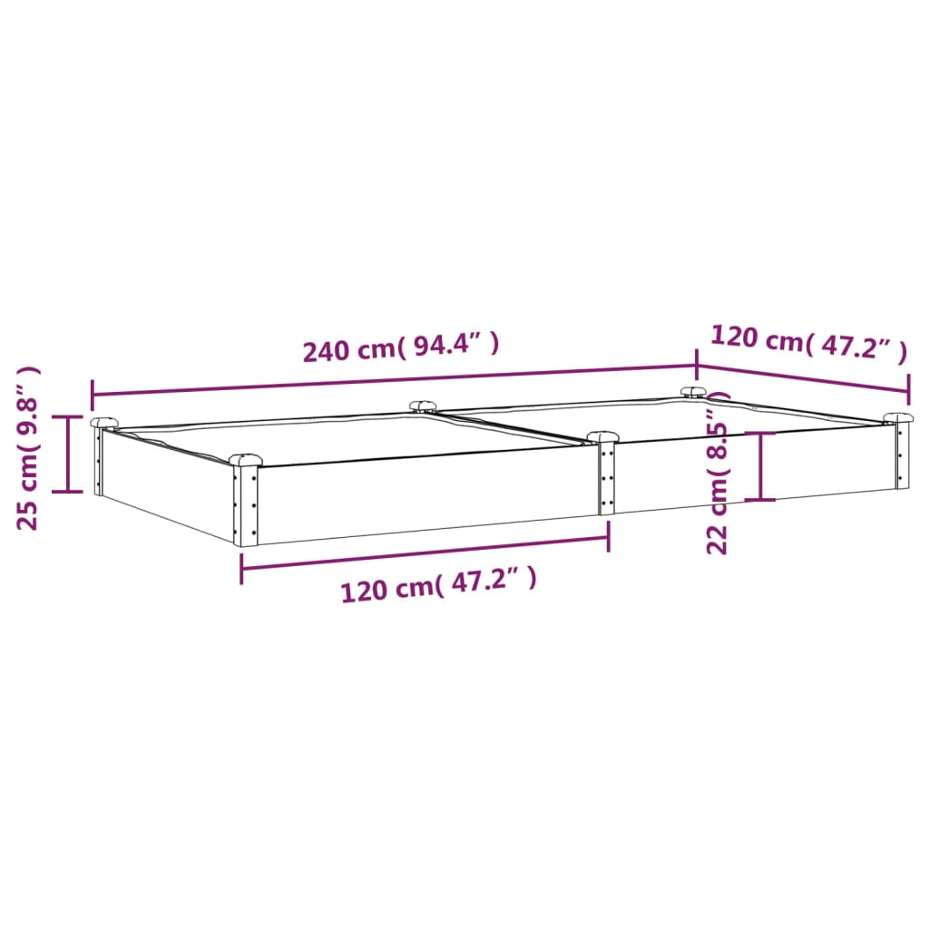 Jardinera arriate con forro madera maciza abeto 240x120x25 cm vidaXL