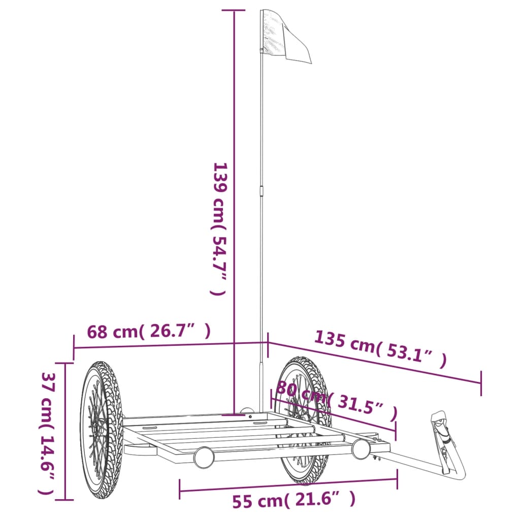 Remolque para bicicletas hierro negro 135x68x37 cm vidaXL