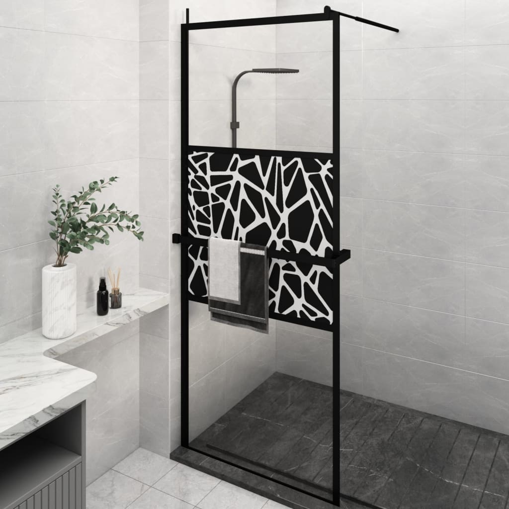 Vetonek Mampara ducha con estante vidrio ESG y aluminio negro 80x195 cm