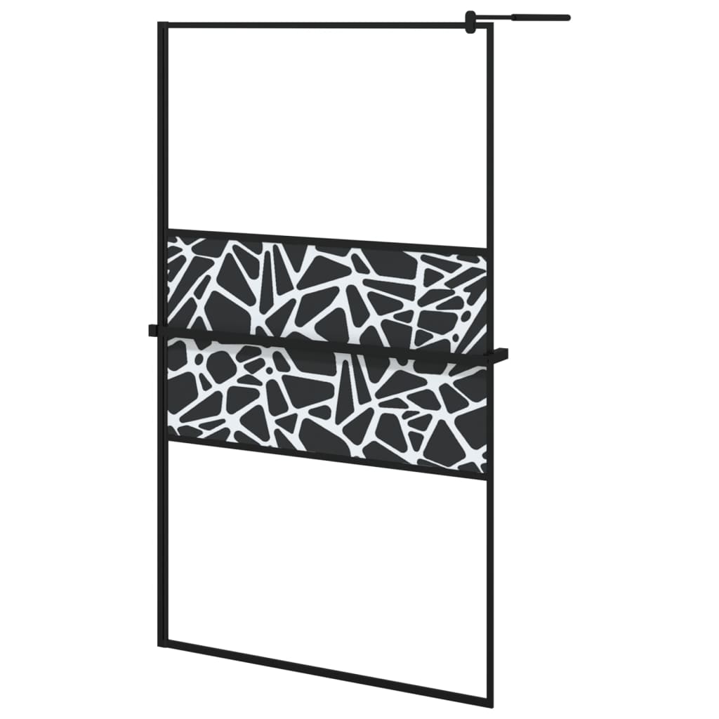 Mampara ducha con estante vidrio ESG y aluminio negro 115x195cm vidaXL