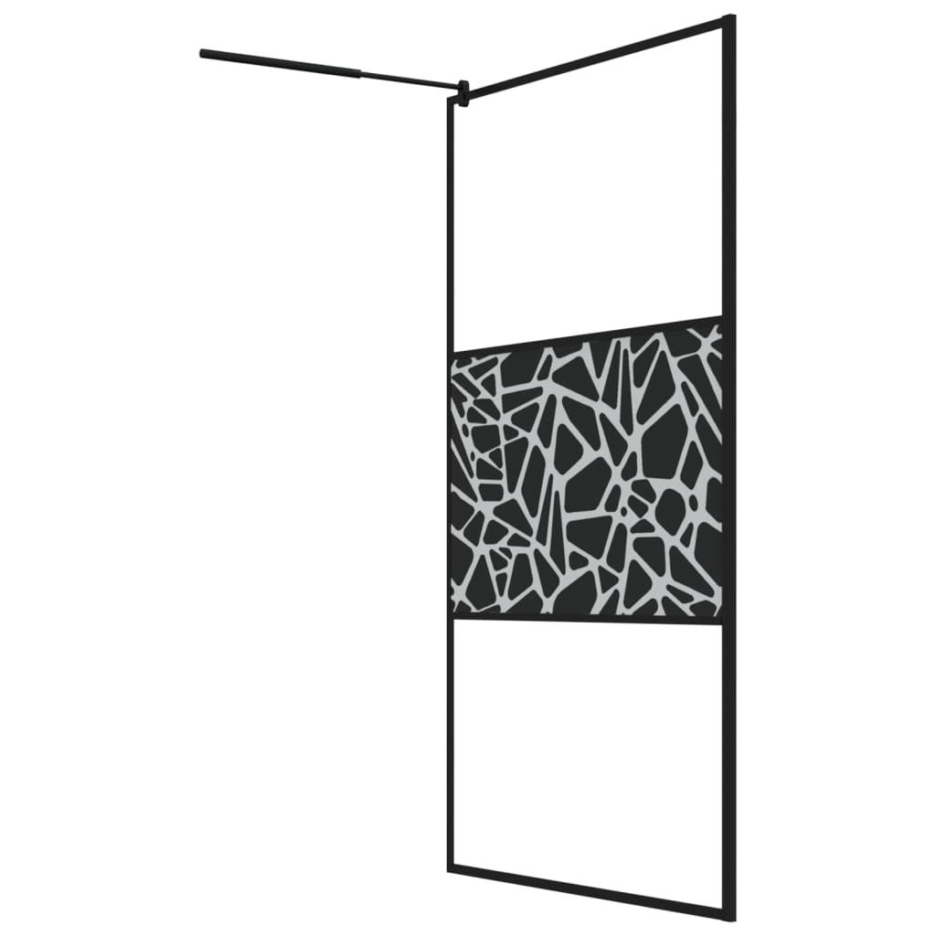 Mampara ducha con estante vidrio ESG y aluminio negro 115x195cm vidaXL