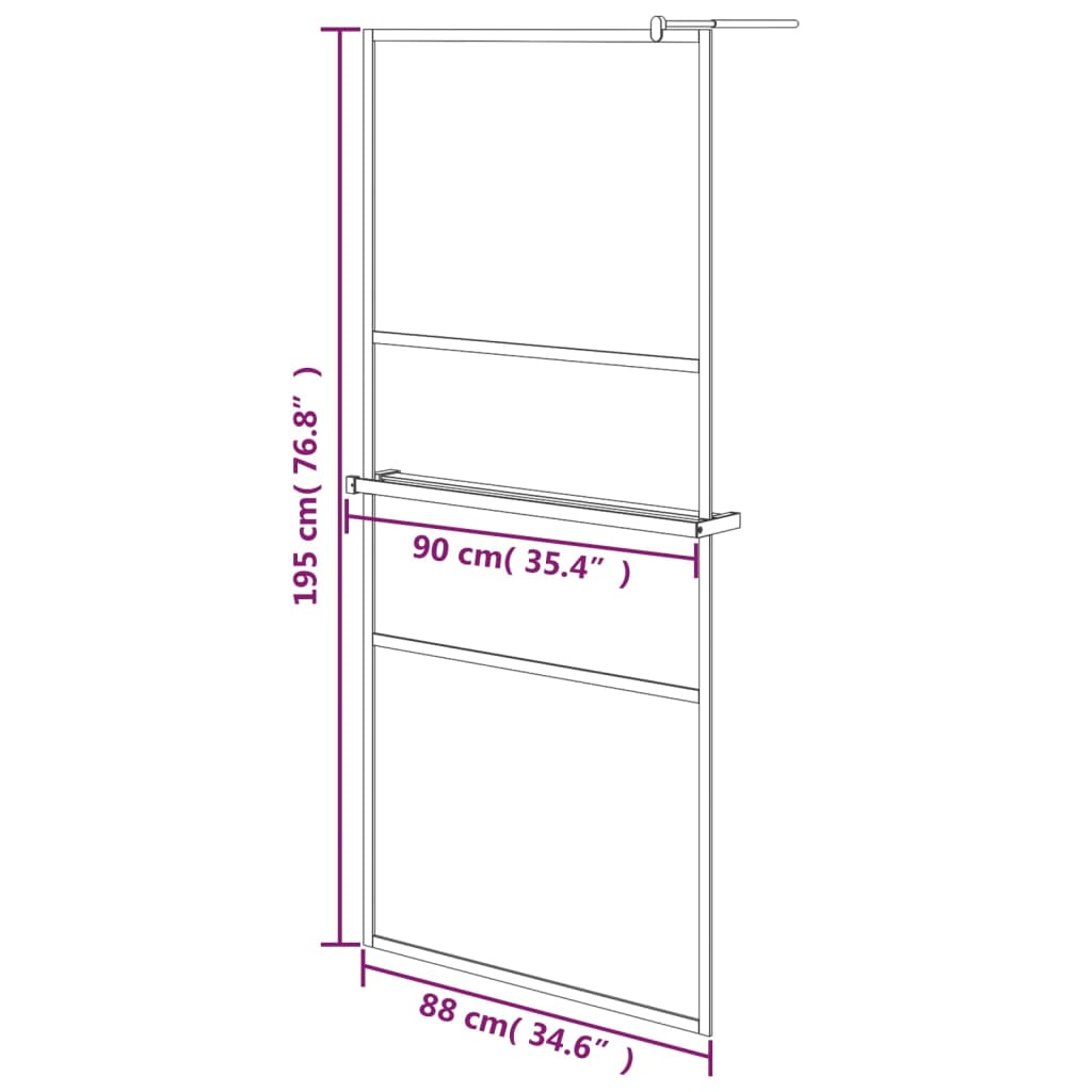 Mampara ducha con estante vidrio ESG y aluminio cromo 90x195 cm vidaXL