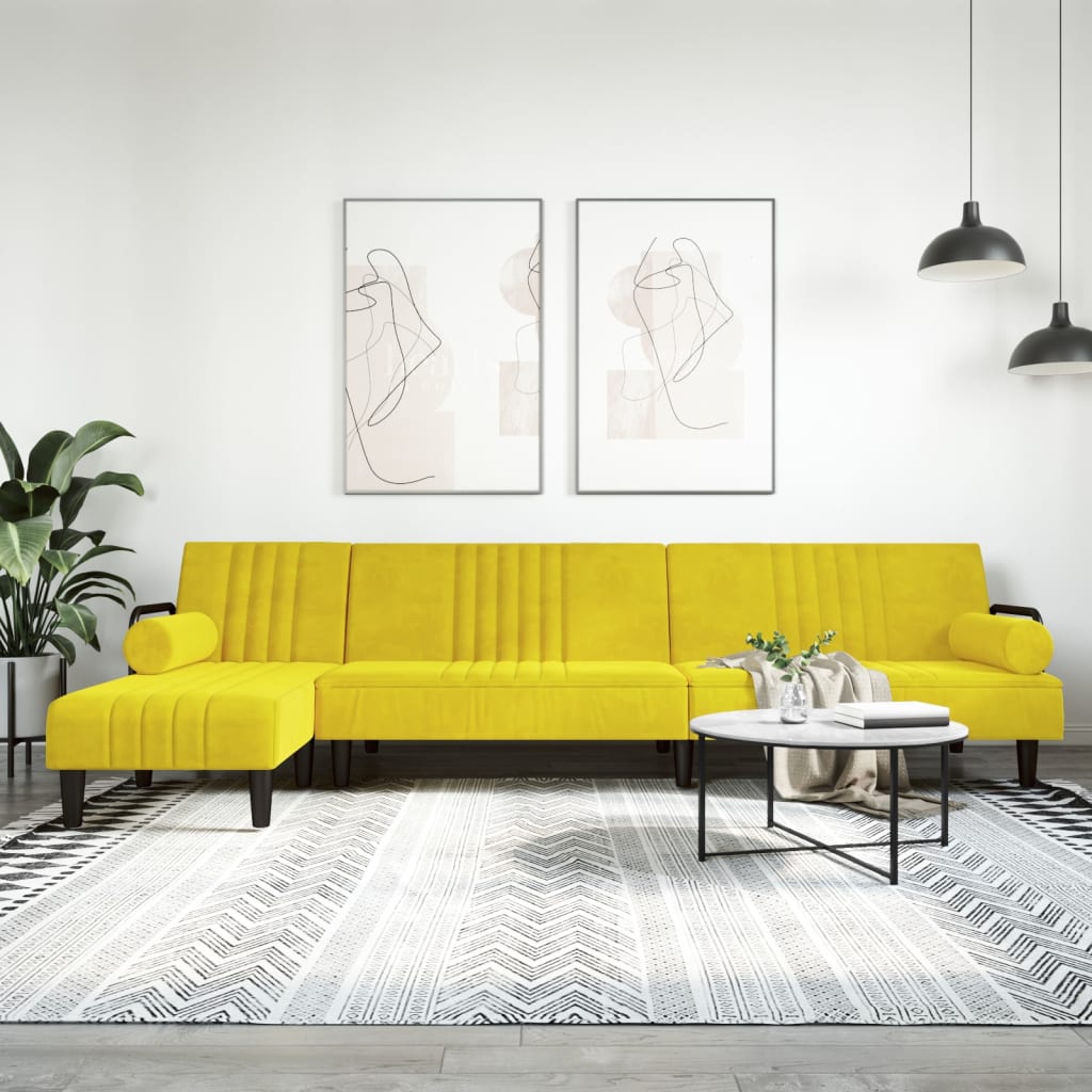 Vetonek Sofá cama en forma de L terciopelo amarillo 260x140x70 cm