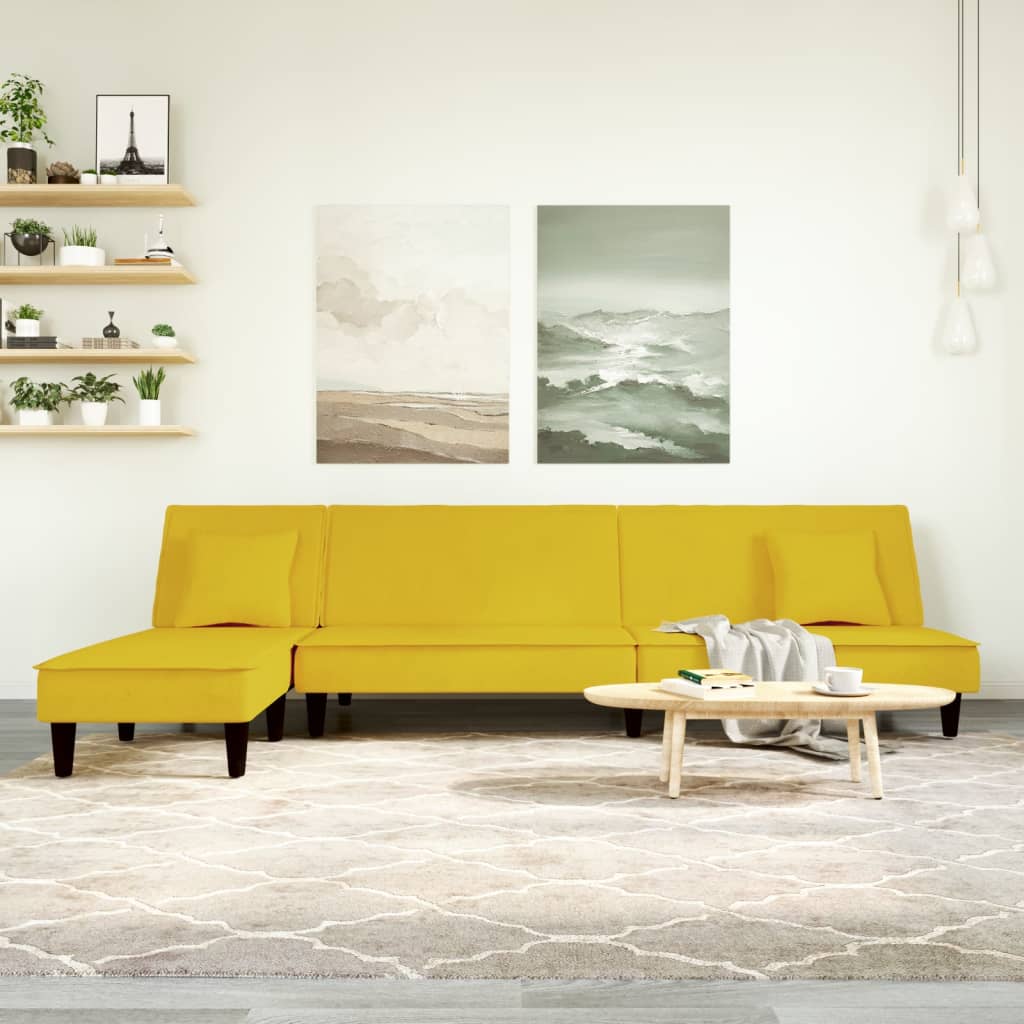 Vetonek Sofá cama en forma de L terciopelo amarillo 255x140x70 cm