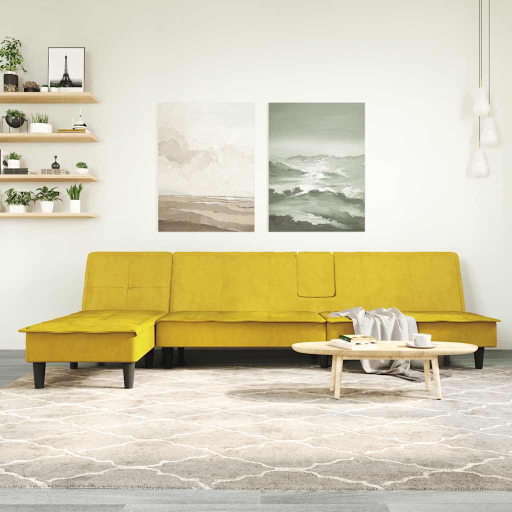 Vetonek Sofá cama en forma de L terciopelo amarillo 255x140x70 cm