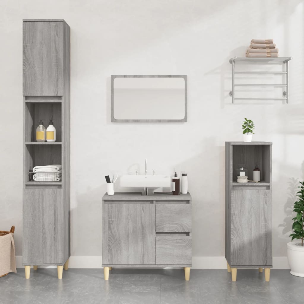 Vetonek Set de muebles de baño 3 pzas madera contrachapada gris sonoma