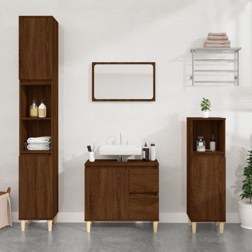 Vetonek Set de muebles de baño 3 pzas madera contrachapada roble marrón