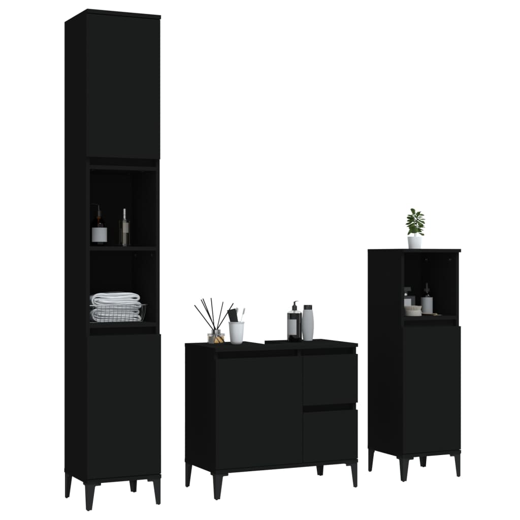 Set de muebles de baño 3 piezas madera negro vidaXL