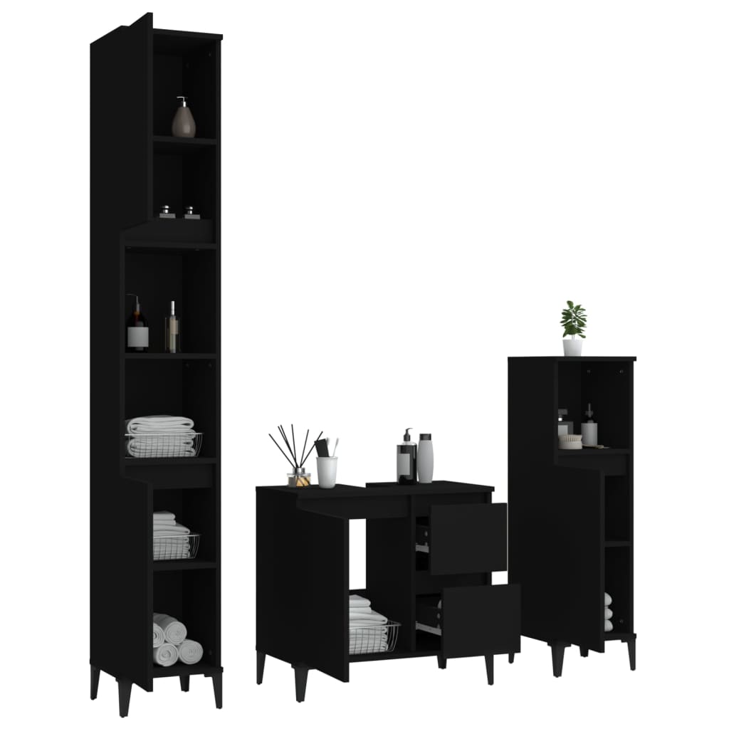 Set de muebles de baño 3 piezas madera negro vidaXL