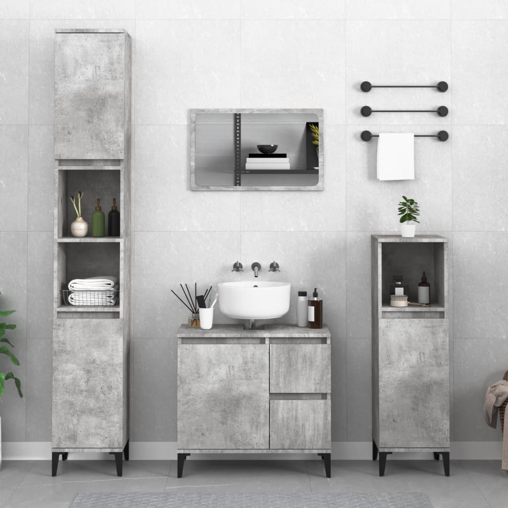 Vetonek Set de muebles baño 3 pzas madera contrachapada gris hormigón