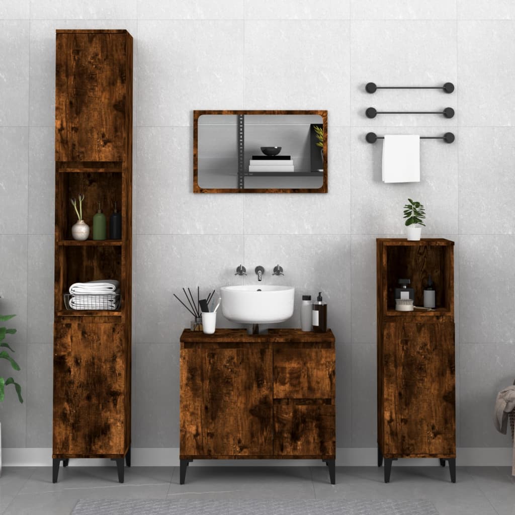 Vetonek Set de muebles baño 3 pzas madera contrachapada roble ahumado