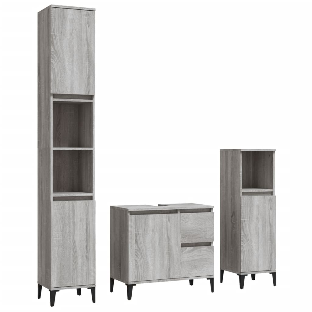 Set de muebles de baño 3 pzas madera gris Nexus - Vetonek