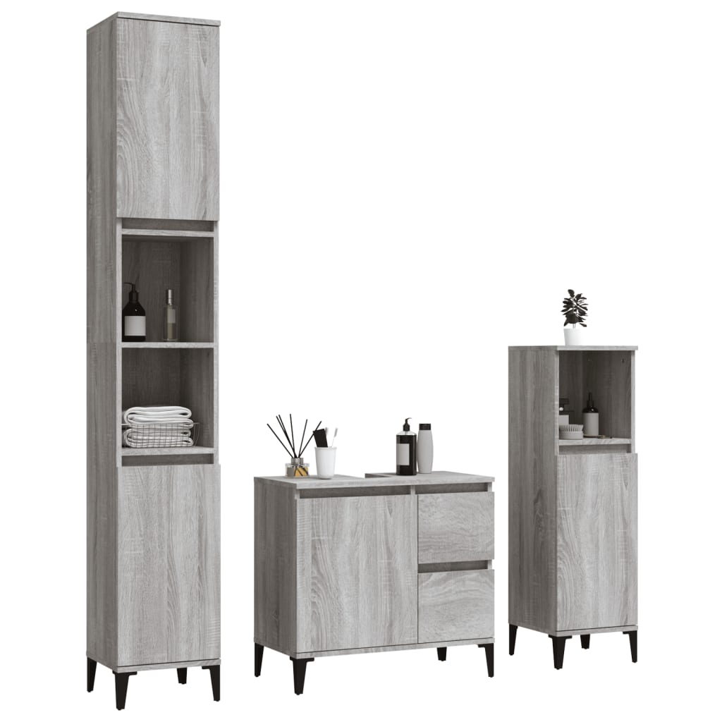 Set de muebles de baño 3 pzas madera gris Nexus - Vetonek