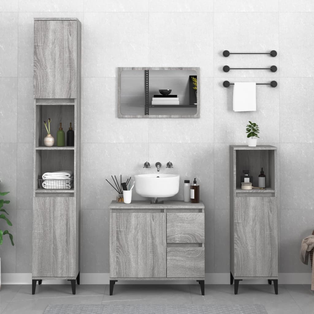 Vetonek Set de muebles de baño 3 pzas madera contrachapada gris sonoma