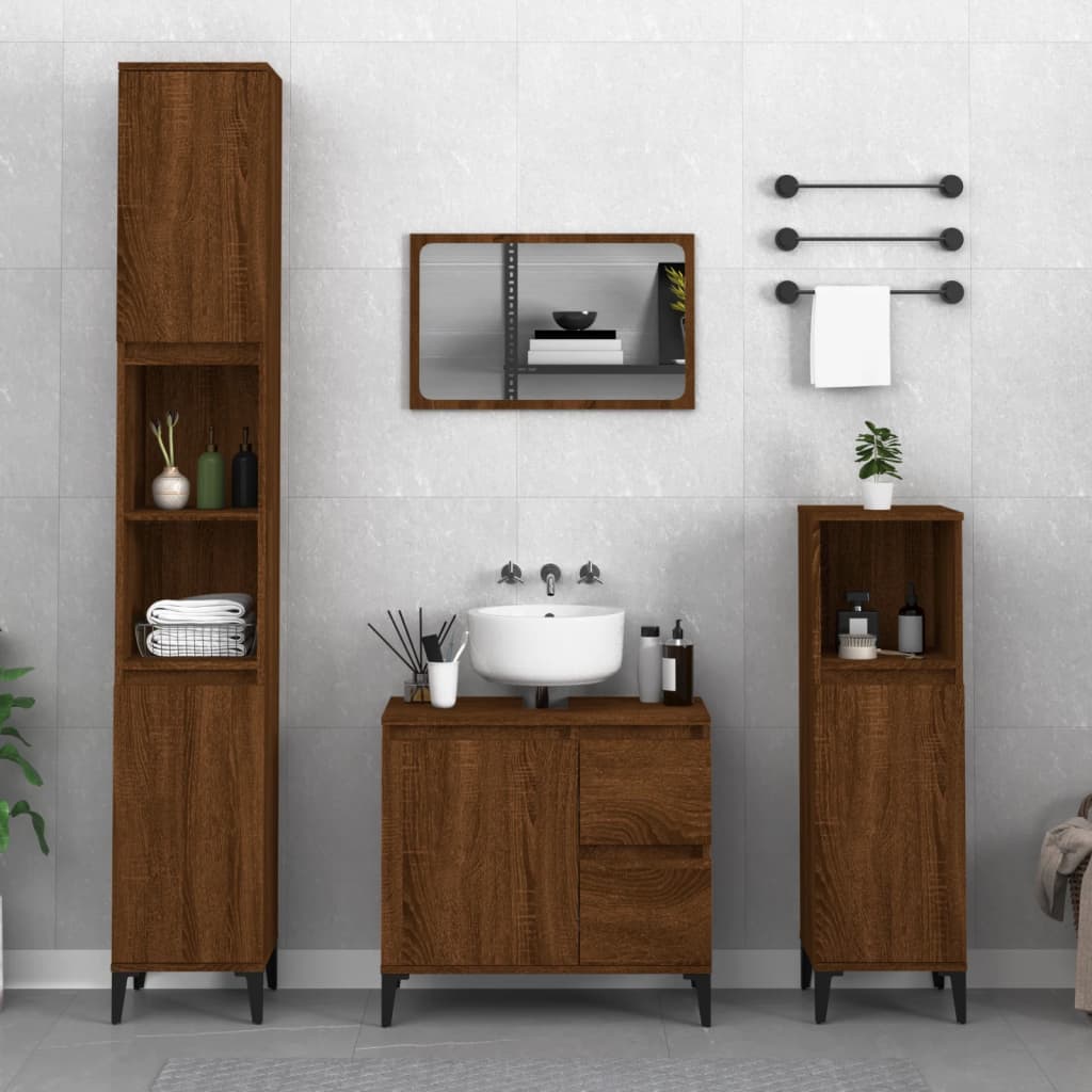 Vetonek Set de muebles de baño 3 pzas madera contrachapada roble marrón