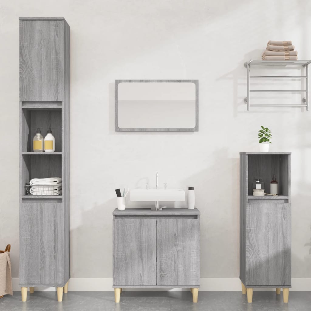 Vetonek Set de muebles de baño 3 pzas madera contrachapada gris sonoma