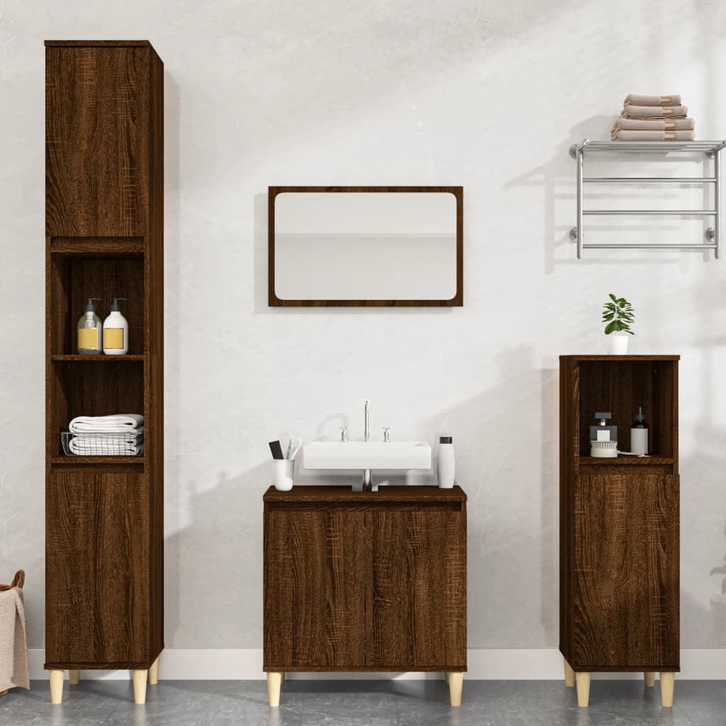 Vetonek Set de muebles baño 3 pzas madera contrachapada roble marrón