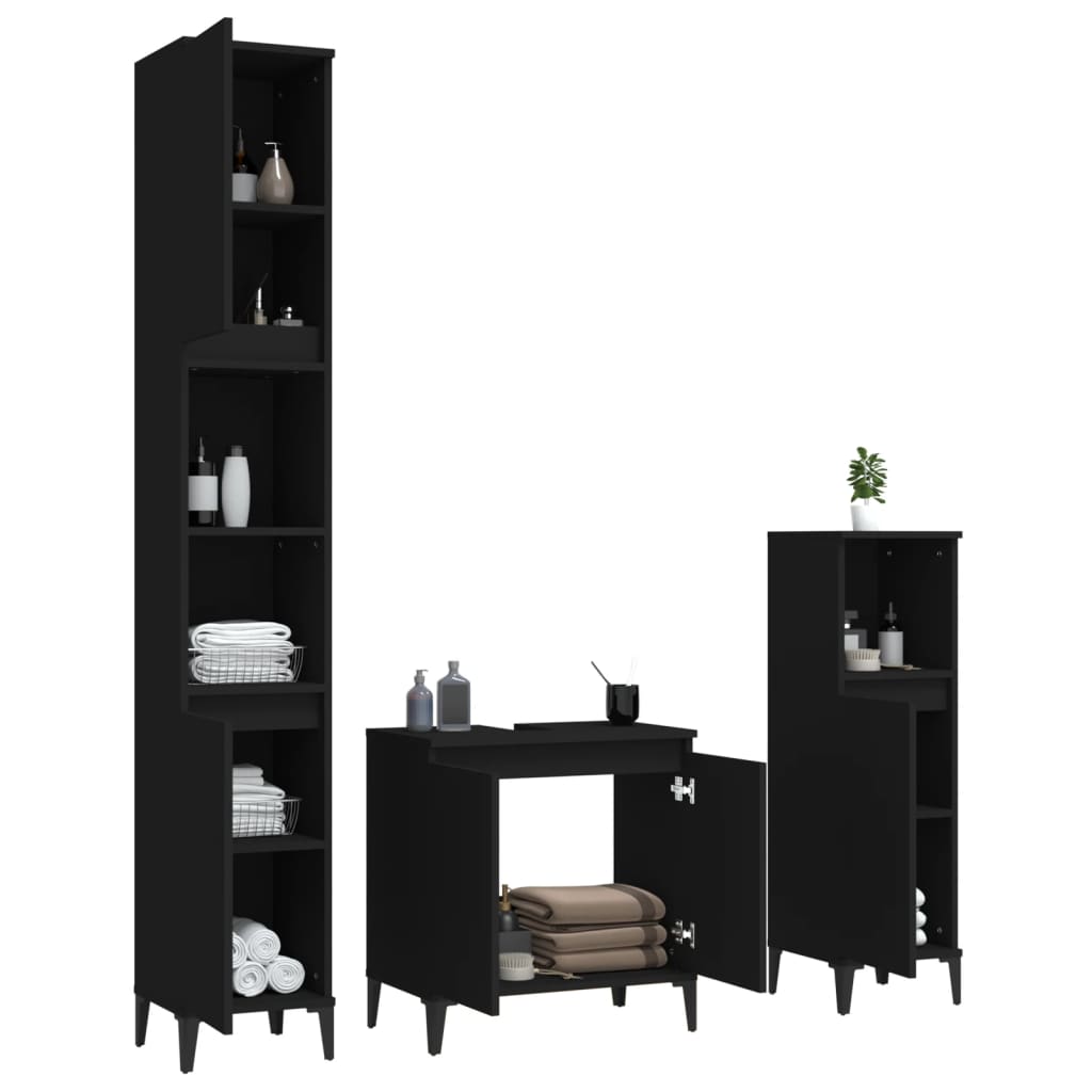 Juego de muebles de baño 3 pzas madera negro vidaXL