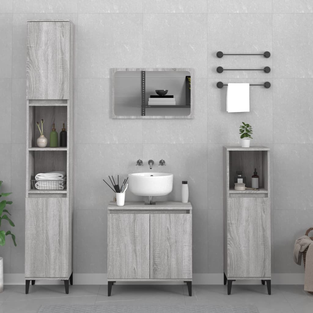 Vetonek Set de muebles de baño 3 pzas madera contrachapada gris sonoma