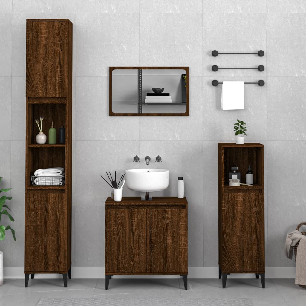 Vetonek Set de muebles baño 3 pzas madera contrachapada roble marrón