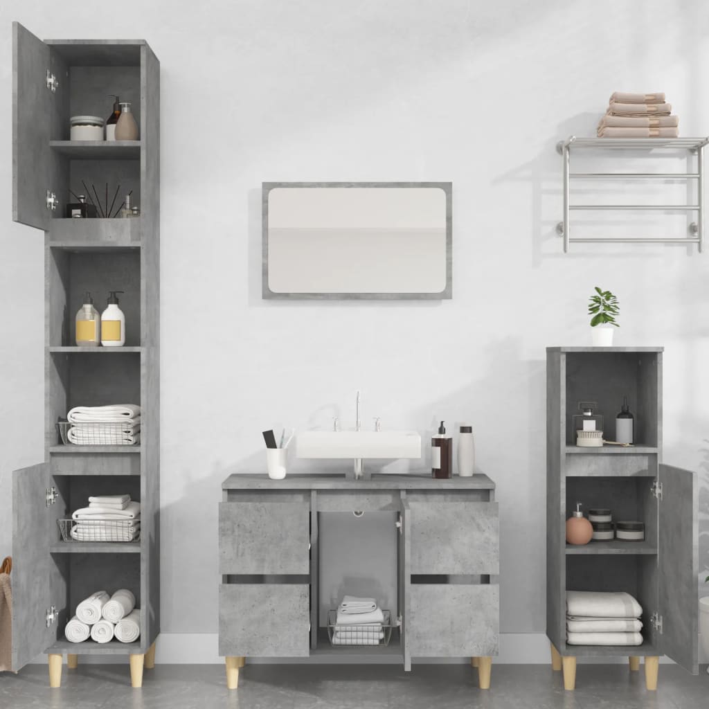 Vetonek Set muebles de baño 2 piezas madera contrachapada gris hormigón