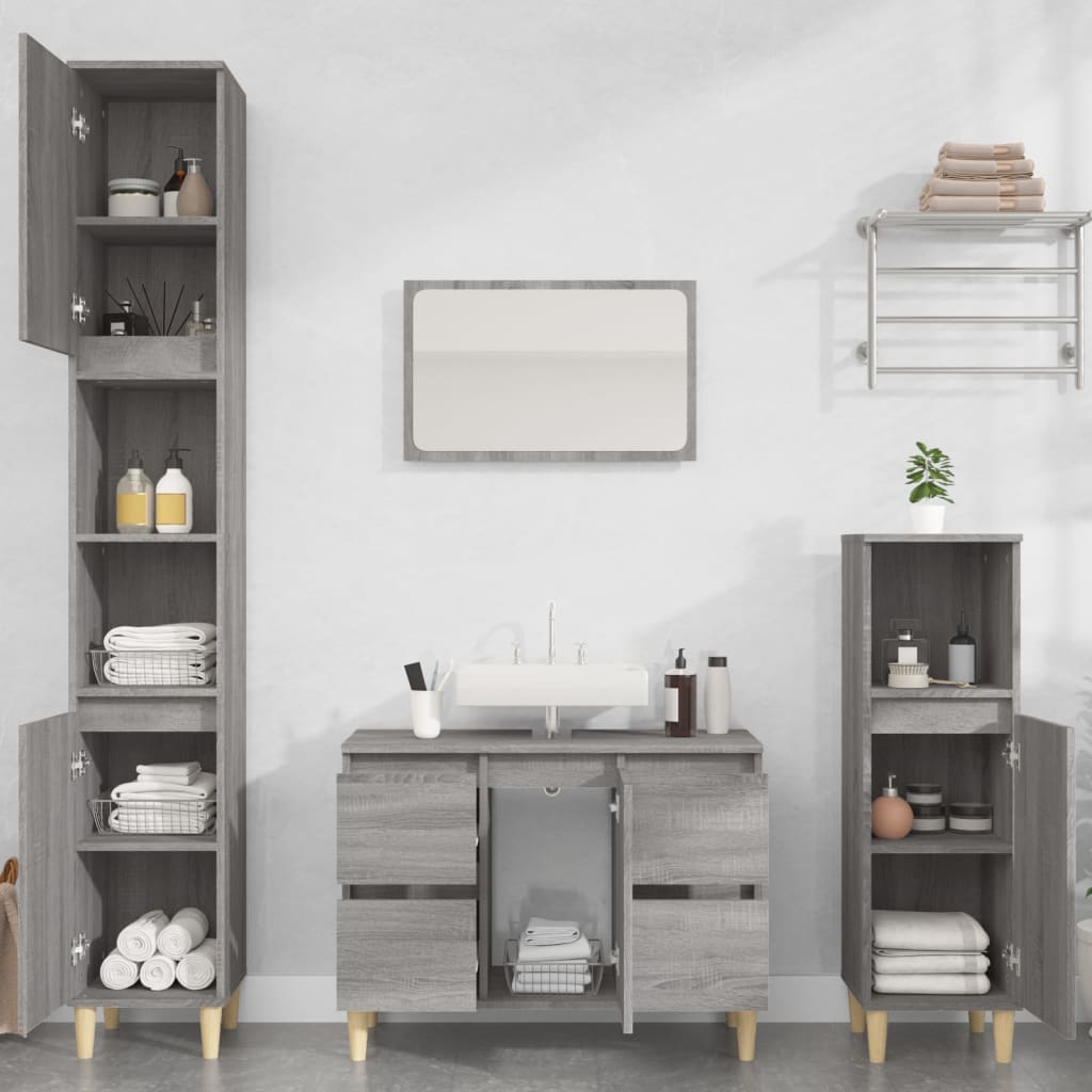 Vetonek Set de muebles de baño 3 pzas madera contrachapada gris sonoma