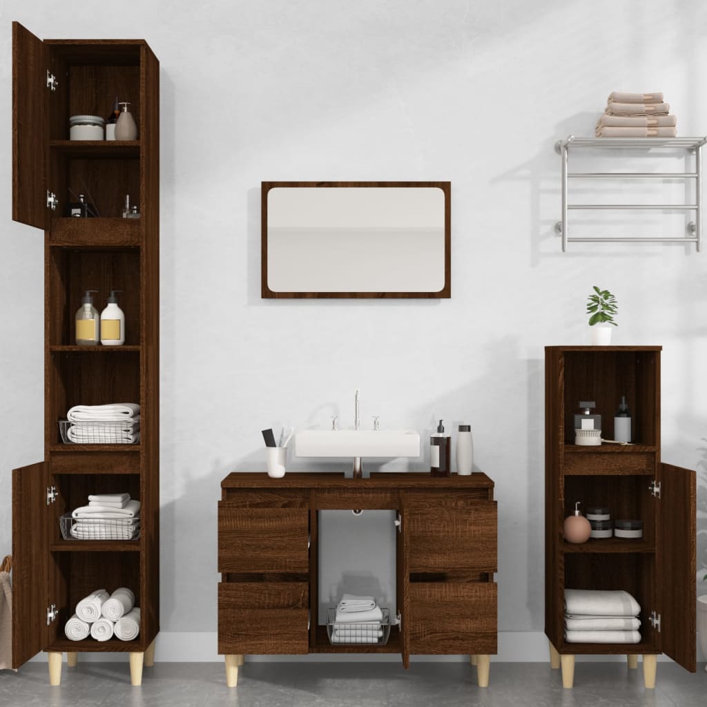 Vetonek Set de muebles baño 3 pzas madera contrachapada roble marrón