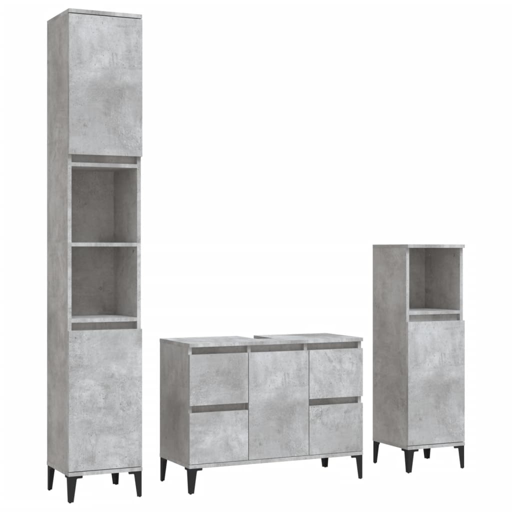 Set muebles de baño 3 piezas madera contrachapada gris hormigón