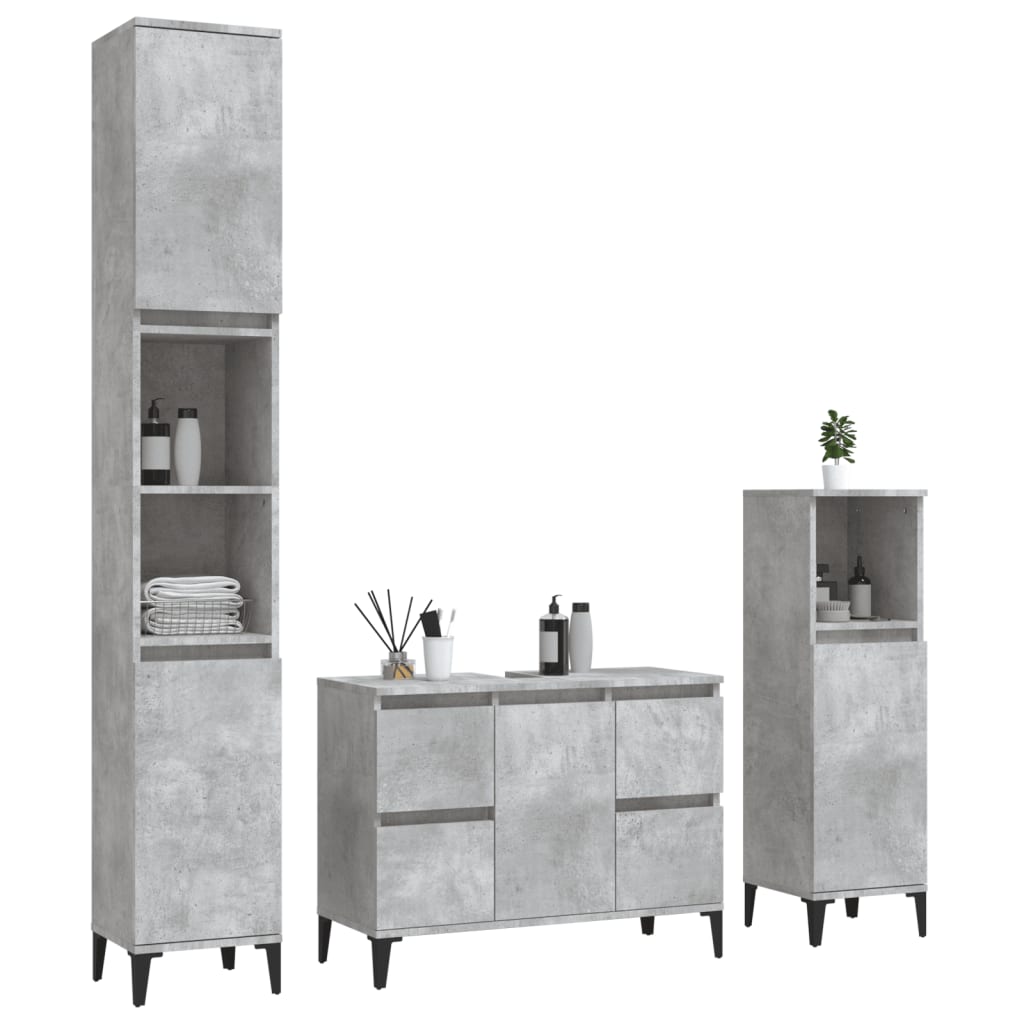 Set muebles de baño 3 piezas madera gris hormigón - Vetonek