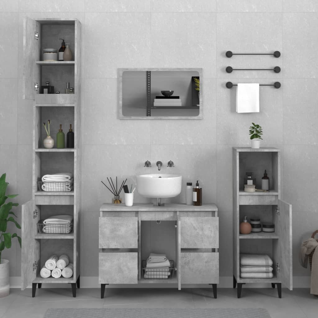 Vetonek Set muebles de baño 3 piezas madera contrachapada gris hormigón