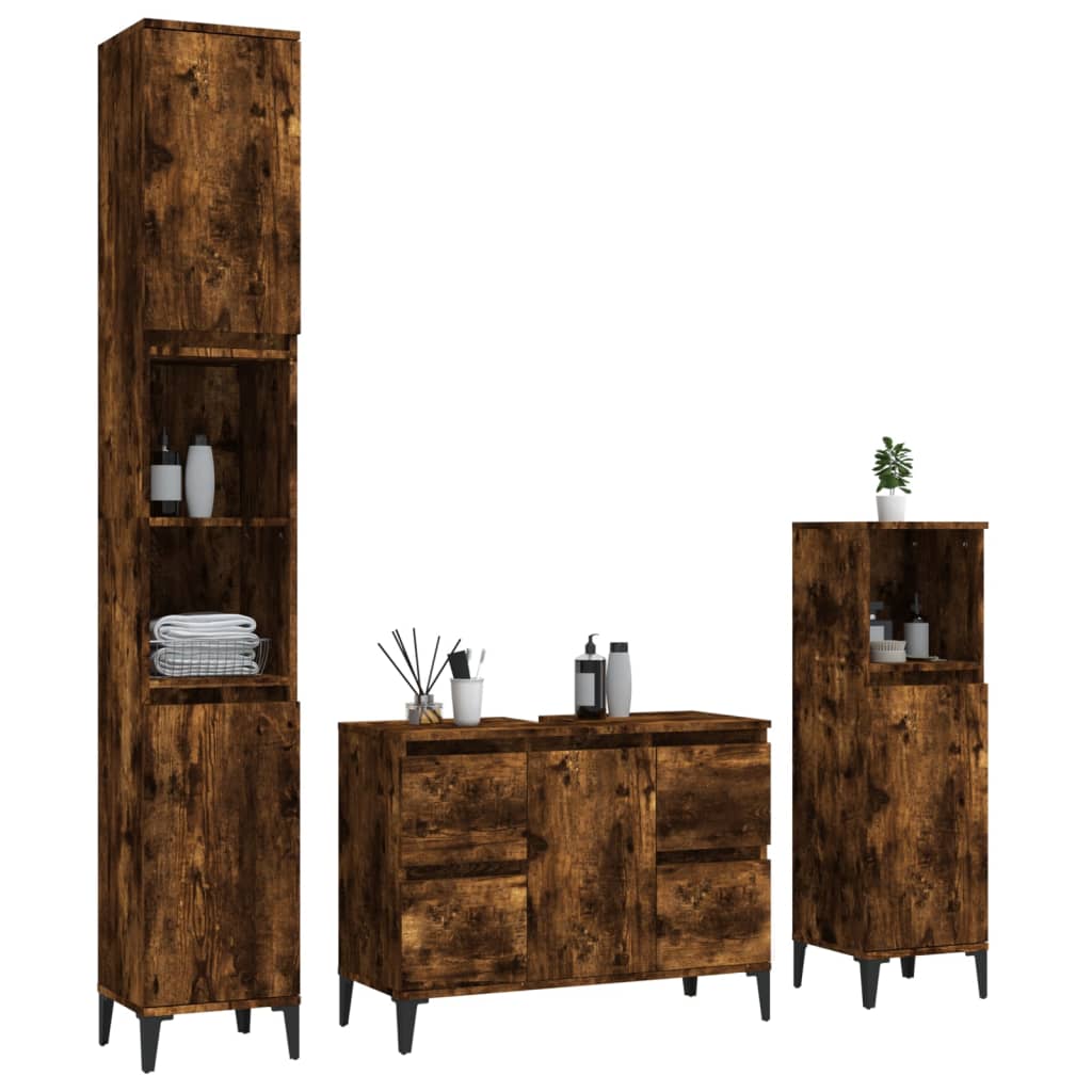 Set de muebles baño 3 pzas madera roble ahumado - Vetonek