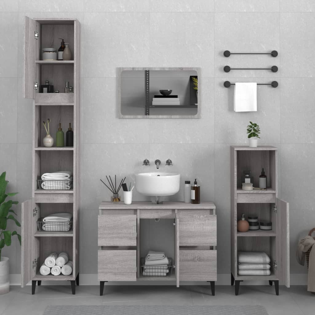 Vetonek Set de muebles de baño 3 pzas madera contrachapada gris sonoma