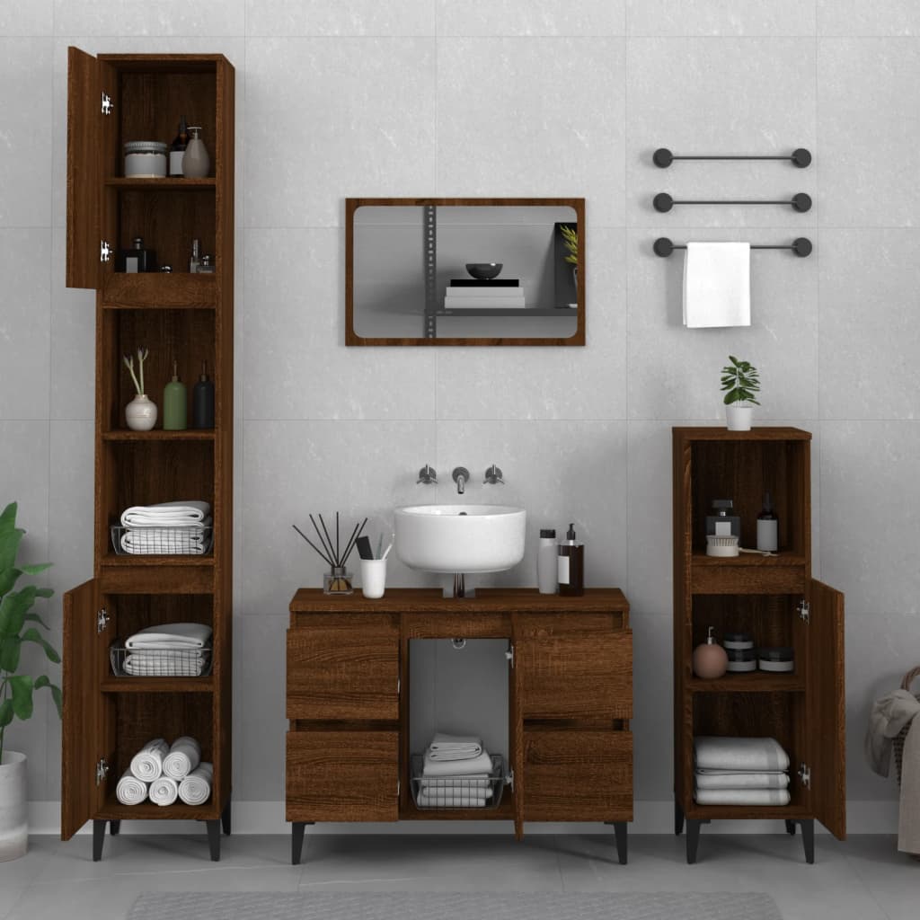 Vetonek Set de muebles baño 3 pzas madera contrachapada roble marrón