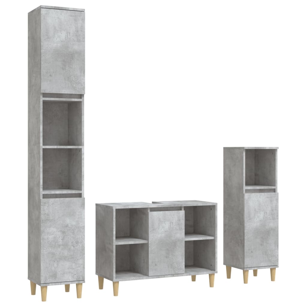 Set muebles de baño 3 piezas madera contrachapada gris hormigón