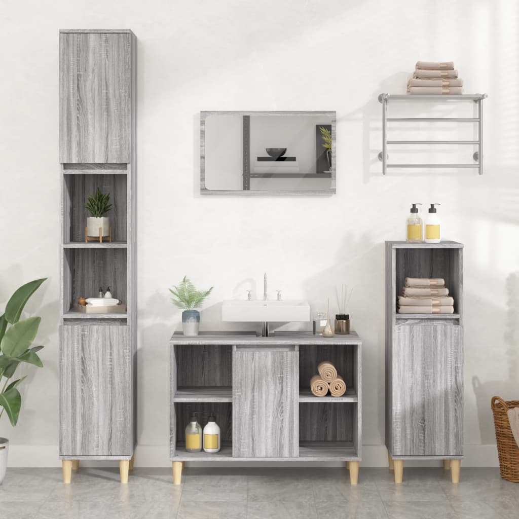 Vetonek Set de muebles de baño 3 pzas madera contrachapada gris sonoma