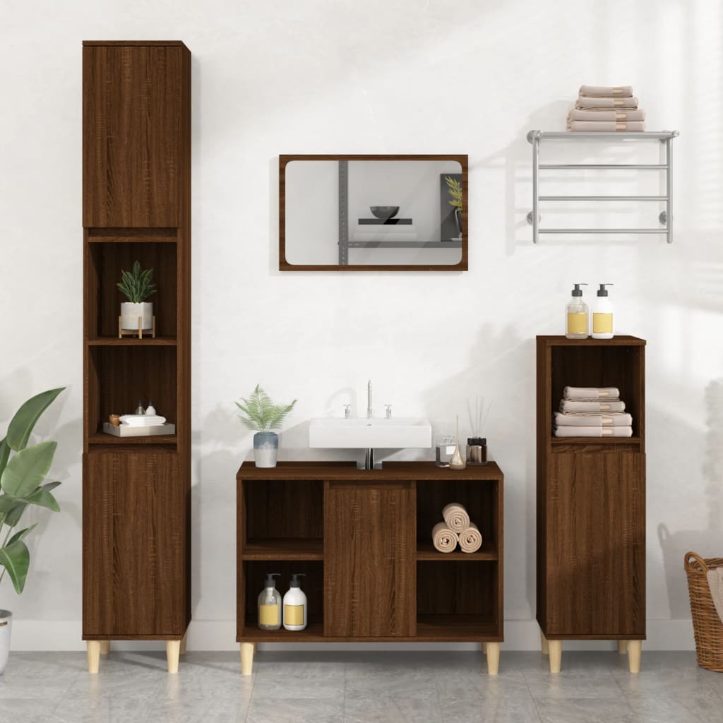 Vetonek Set de muebles baño 3 pzas madera contrachapada roble marrón