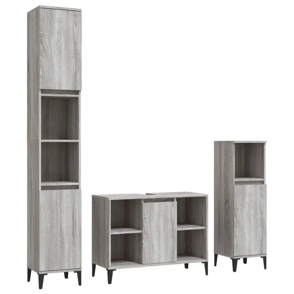 Set de muebles de baño 3 pzas madera gris Nexus - Vetonek