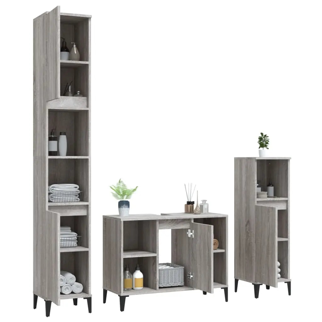 Set de muebles de baño 3 pzas madera gris Nexus - Vetonek