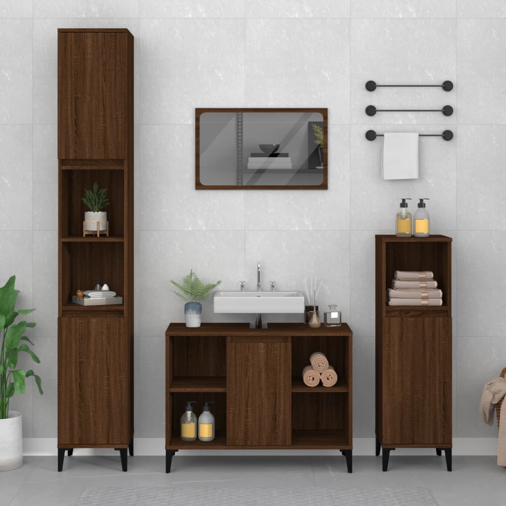 Vetonek Set de muebles baño 3 pzas madera contrachapada roble marrón