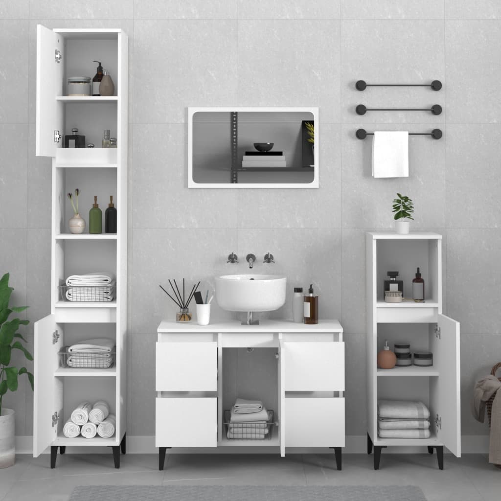 Vetonek Juego de muebles de baño 4 pzas madera contrachapada blanco