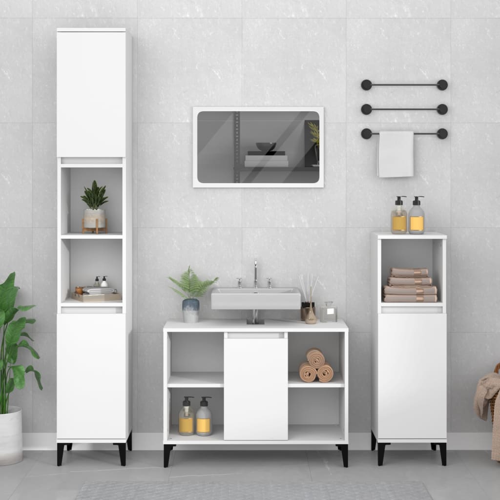 Vetonek Juego de muebles de baño 4 pzas madera contrachapada blanco